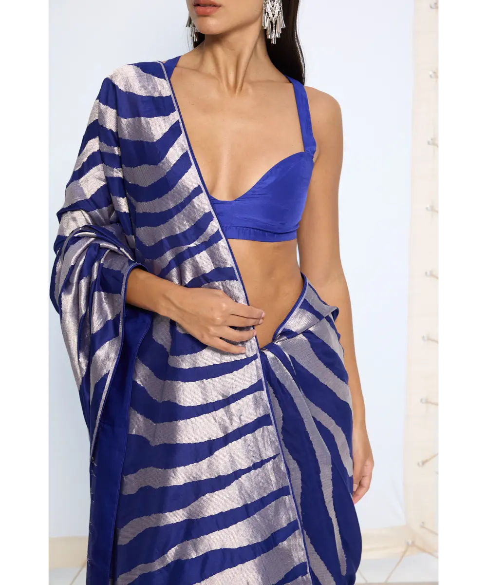 EKAYA BANARAS - Handwoven Dark Blue Silk Saree